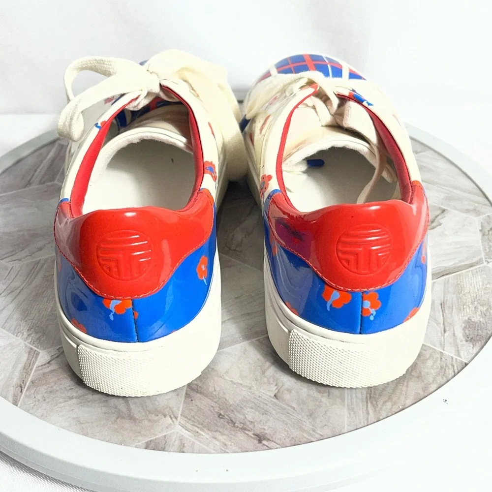 Tory Burch Tory Sport Floral Plaid Sneakers 5.5M Leather Low Top